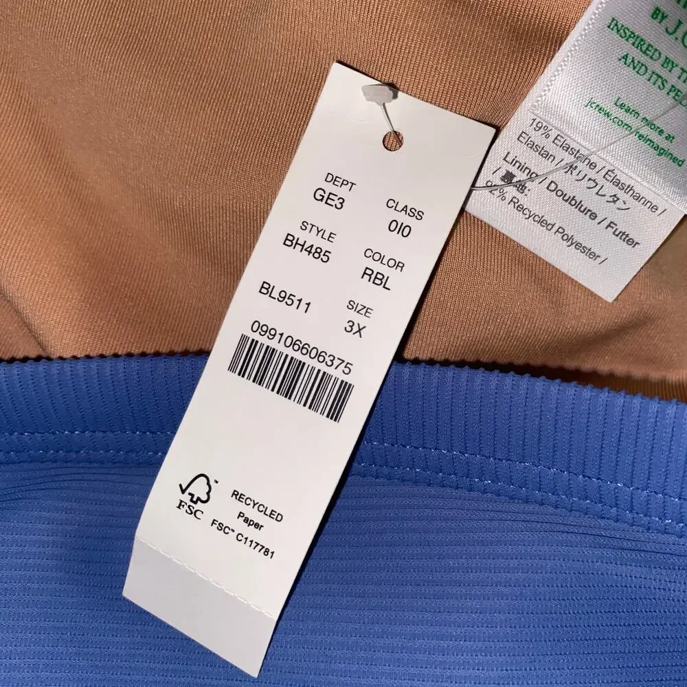 New J. Crew Blue Ribbed Hipster Bikini Swim Bathing Suit Bottom Women's Size 3X
